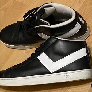 Pony Black and White High-Top Sneakers